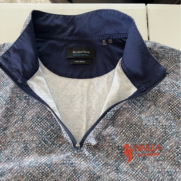 Bugatchi OoohCotton Tech 8 Way Stretch Geometric 1/4 Zip Pullover Navy XL Logo - Picture 8 of 14